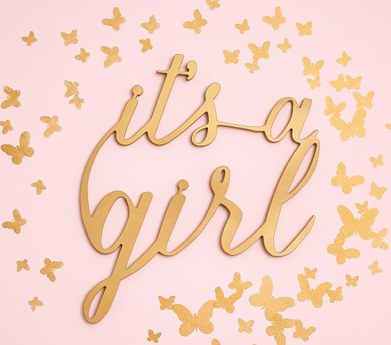 "It's A Girl" Plaque, Light Pink  Pottery Barn Kids