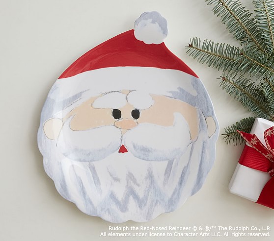 Rudolph the Red-Nosed Reindeer® Santa Shaped Plate | Pottery Barn Kids