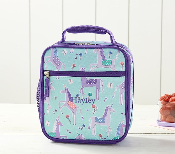 Mackenzie Aqua/Purple Unicorn Classic Lunch Bag | Pottery Barn Kids