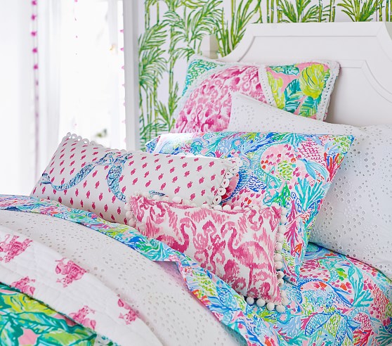 Lilly Pulitzer Organic Mermaid Cove Sheet Set Pottery Barn Kids   Lilly Pulitzer Beach Bathers Ikat Lumbar C 