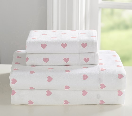 Heart Flannel Sheet Set, Pink, Queen | Pottery Barn Kids