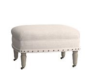 Round Tufted Ottoman, Erin Linen Oatmeal | Pottery Barn Kids