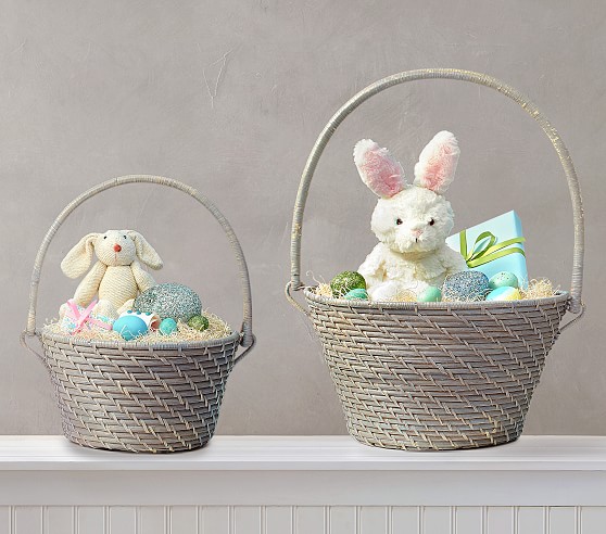 Quinn Gray Collapsible Handle Easter Baskets | Pottery Barn Kids