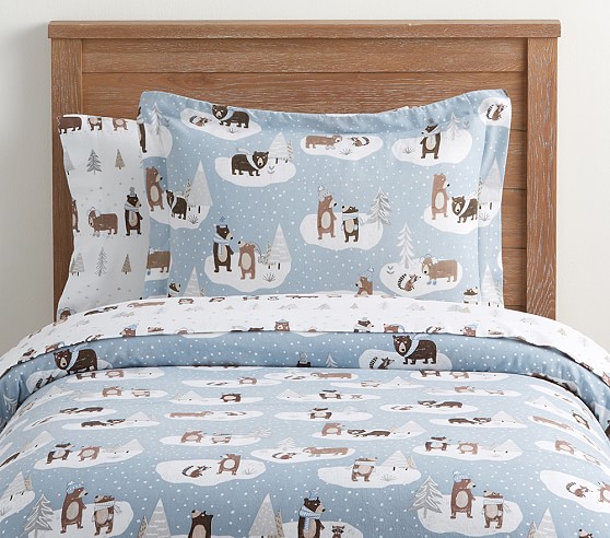 Organic Flannel Winter Bear Duvet Cover | Pottery Barn Kids