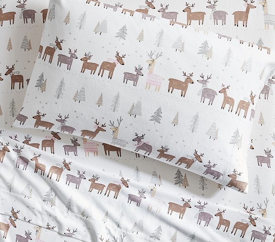 Winter Reindeer Flannel Sheet Set | Pottery Barn Kids