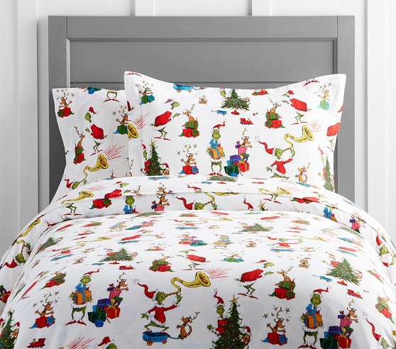 Dr Seuss S The Grinch Max Flannel Duvet Cover Pottery Barn Kids