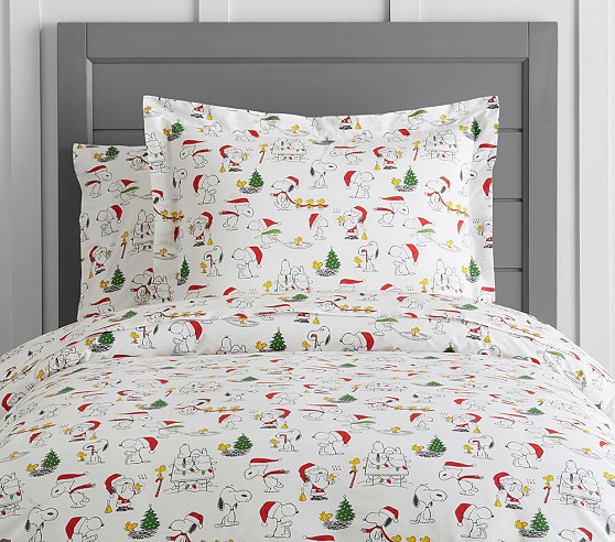 Organic Flannel Holiday Peanuts Kids Duvet Cover Pottery Barn Kids