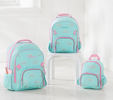 Fairfax Embroidered Aqua Rainbow Kids Backpack | Pottery Barn Kids