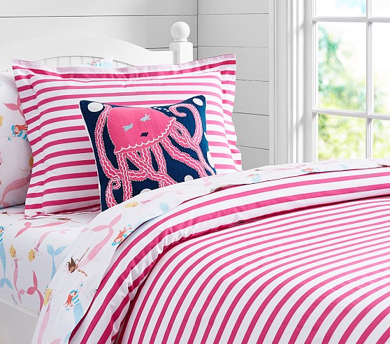 Bright Pink Breton Stripe Kids Duvet Cover Pottery Barn Kids