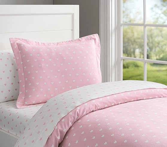 Pink Heart Flannel Kids' Duvet Cover | Pottery Barn Kids