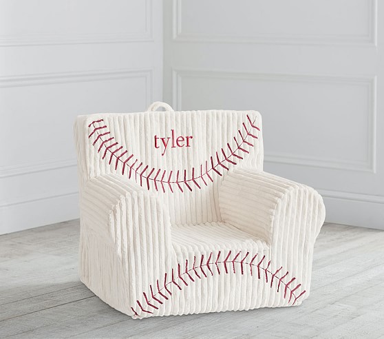 White Baseball Corduroy Anywhere Chair Kids Armchair Pottery