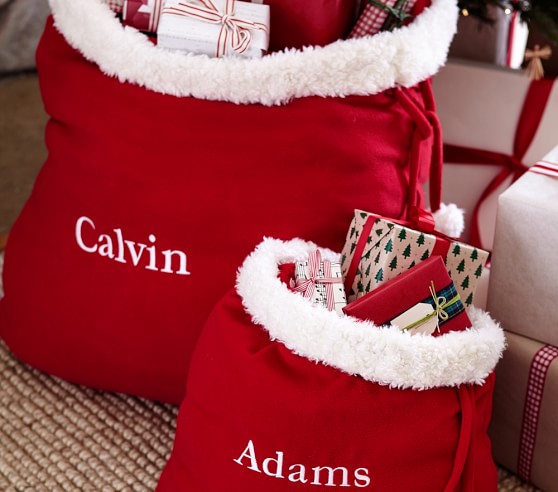 Red Fleece Santa Bags Pottery Barn Kids