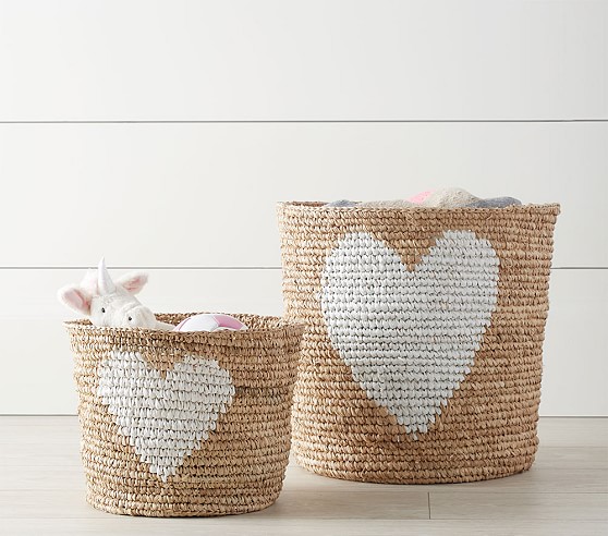 Raffia Heart Baskets Kids Storage Pottery Barn Kids