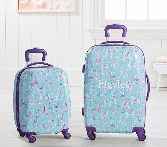 Aqua Purple Unicorn Hard Sided Spinner Kids Luggage Pottery