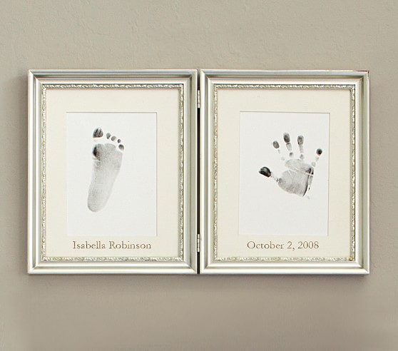 Silver Leaf Handprint Footprint Frame Baby Keepsake Pottery