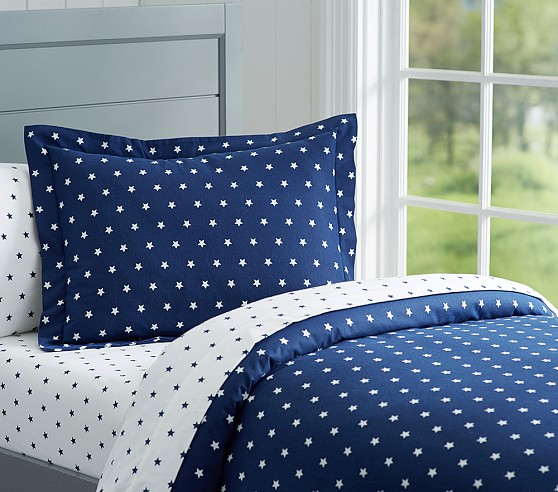 Navy Blue Star Flannel Kids Duvet Cover Pottery Barn Kids