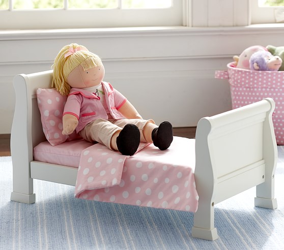 Doll Sleigh Bed And Polka Dot Bedding Pottery Barn Kids