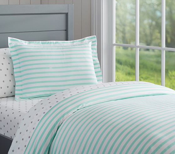 Breton Stripe Duvet Cover Full Queen Aqua Pottery Barn Kids