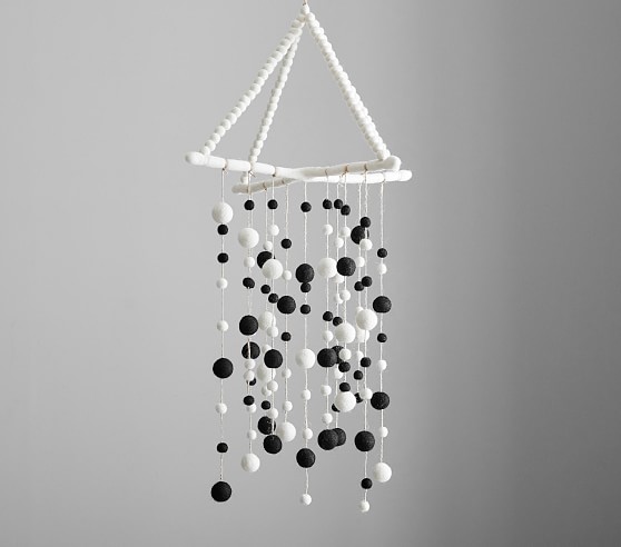 Black And White Felted Pom Pom Hanging Ceiling Mobile Pottery