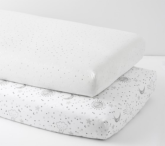 Organic Skye Chamois Metallic Star Crib Sheets Bundle Set Of 2