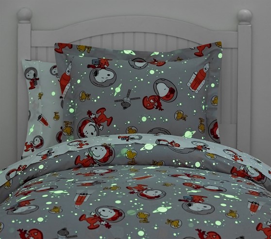 Glow In The Dark Snoopy Space Kids Duvet Cover Pottery Barn Kids