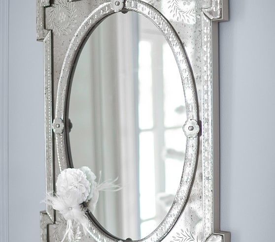 Monique Lhuillier Antiqued Printed Glass Frame Kids Mirror