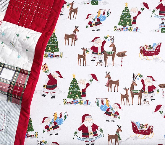 Organic Flannel Jolly Santa Crib Sheets Pottery Barn Kids