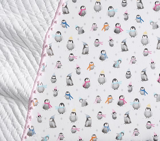 Organic Flannel Icy Penguin Crib Sheets Pottery Barn Kids